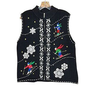 VTG Ugly Sweater Studio Joy Vest Embroidered XL Womens Christmas Skiers Winter